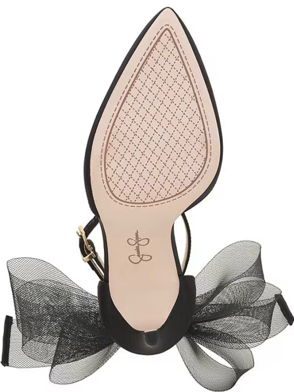 Jessica Simpson Black Pointed Toe Stiletto Pump with Tulle Ankle Bow - Picture 5 of 5